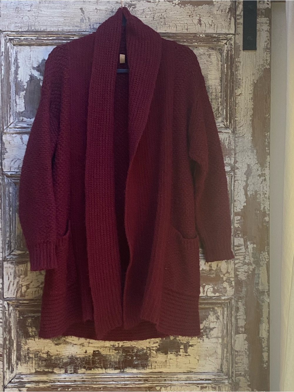 Pilcro Open-Front Burgundy Knit Cardigan, XS